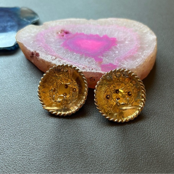 Vintage Gold CC Quilted and Lettered Clip-On Earrings - Picture 10 of 11